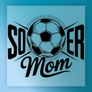 A graphic design featuring a soccer ball surrounded by the text "SOER Mom" in a stylized font.