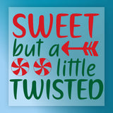 InkMerge’s Sweet But Twisted Peppermint Design features playful red and green text, two peppermint candies as Os in "too," and a red arrow—ideal for DTF transfer projects.