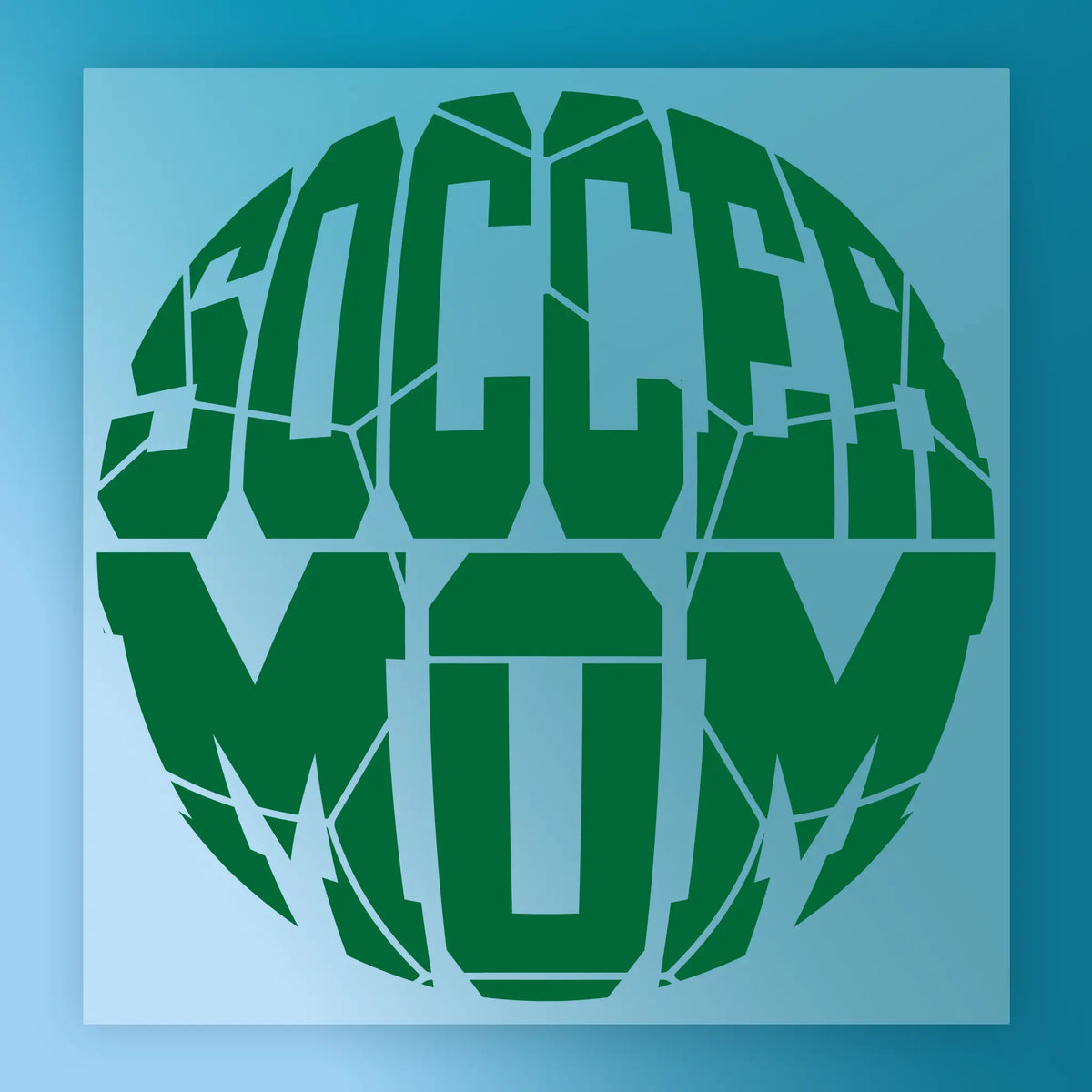 a creative and playful design that uses the word "SOCCER" to spell out the word "MOM" in a unique and visually interesting way.