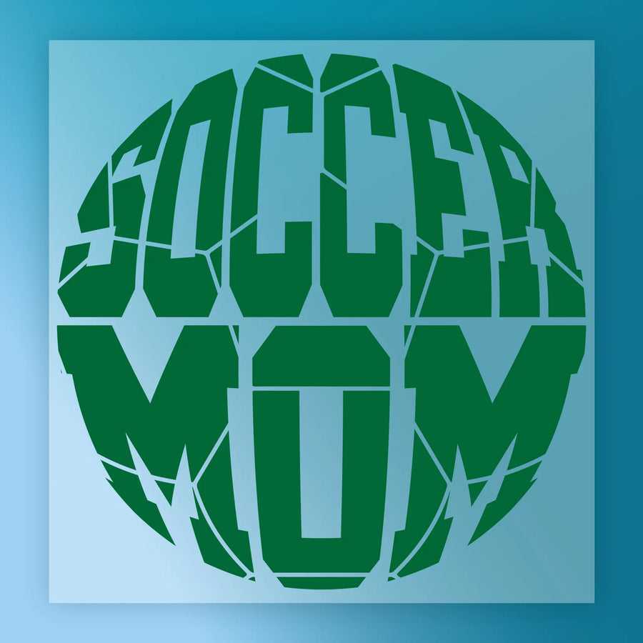 a creative and playful design that uses the word "SOCCER" to spell out the word "MOM" in a unique and visually interesting way.