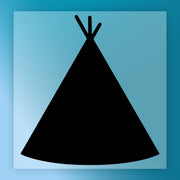 A simple black silhouette of a conical shape against a blue background.