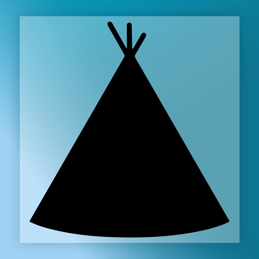 A simple black silhouette of a conical shape against a blue background.