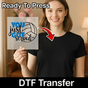 A woman is holding up a sign with the text "YOU just got served" on it, and there is a red arrow pointing to the sign.
