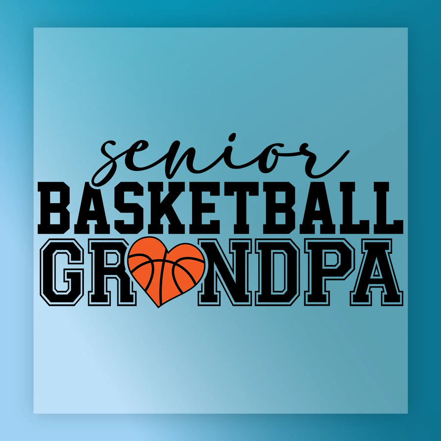 a graphic design with the text "senior BASKETBALL GRANDDA" and an orange basketball heart symbol.