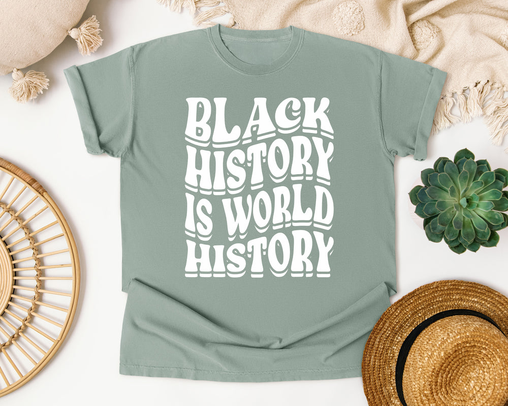 Black History Shapes The World graphic tee in Bay Comfort Colors 1717