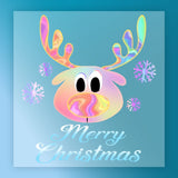 The Whimsical Reindeer Iridescent Design by InkMerge features a reindeer's head with colorful antlers and nose, pastel snowflakes on blue, and "Merry Christmas" in white script—ideal for heat press transfers.