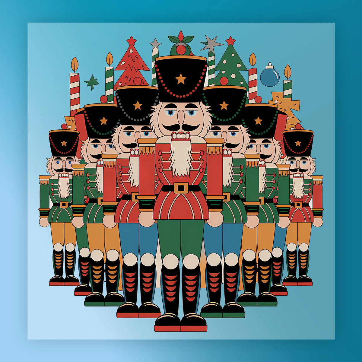 The Nutcracker Christmas Design by InkMerge features vibrant nutcracker soldiers in festive uniforms—ideal for your next holiday project using premium DTF film and a heat press.