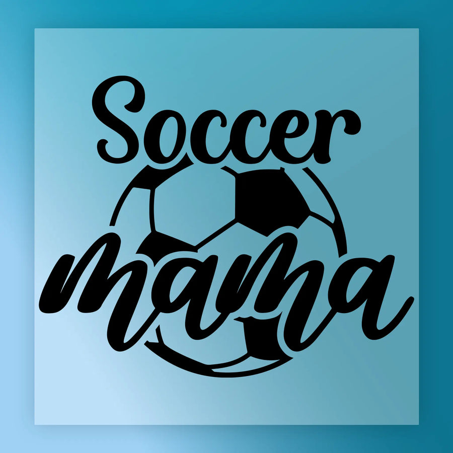 a soccer ball with the text "Soccer Mama" written on it.