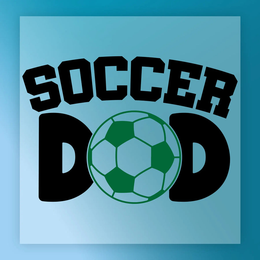 a soccer ball with the text "SOCCER DAD" written above it.