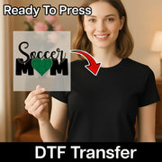 A woman holding a sign with the text "Soccer Mom" and a red arrow pointing to the sign, indicating that the sign is being digitally transferred.