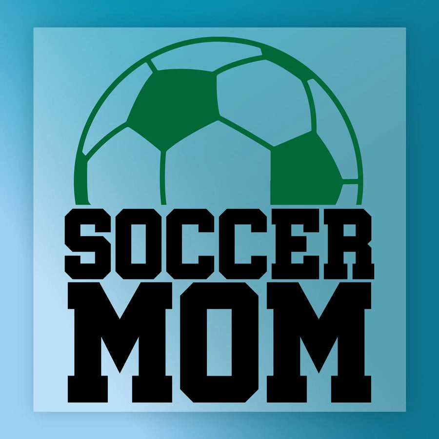 a soccer ball and the text "SOCCER MOM" in bold, capital letters.