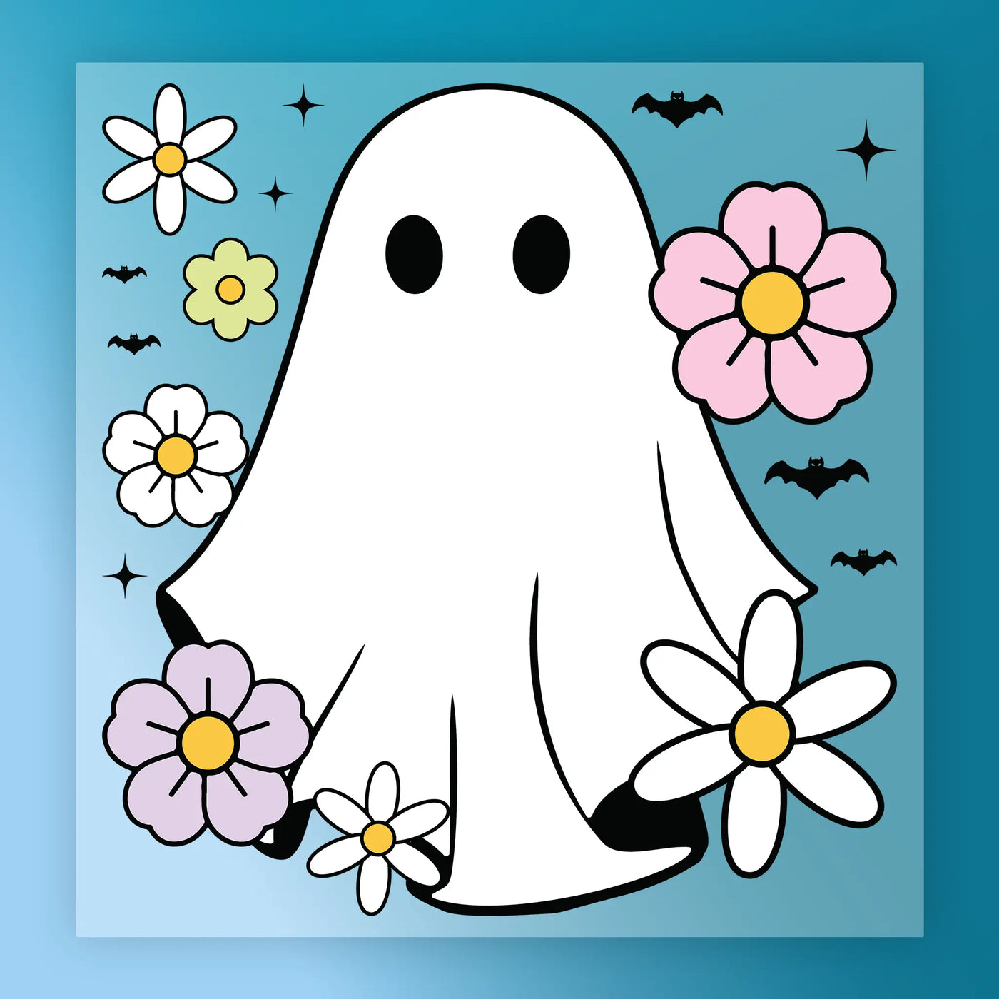 Cute Ghost Flowers and Bats Design DTF Transfer - InkMerge Heat Press Design