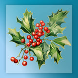 A cluster of bright red holly berries and green spiky leaves with light veins on a blue gradient background—ideal for the InkMerge Vintage Holly Berry Christmas Design as a festive DTF or holiday shirt transfer.
