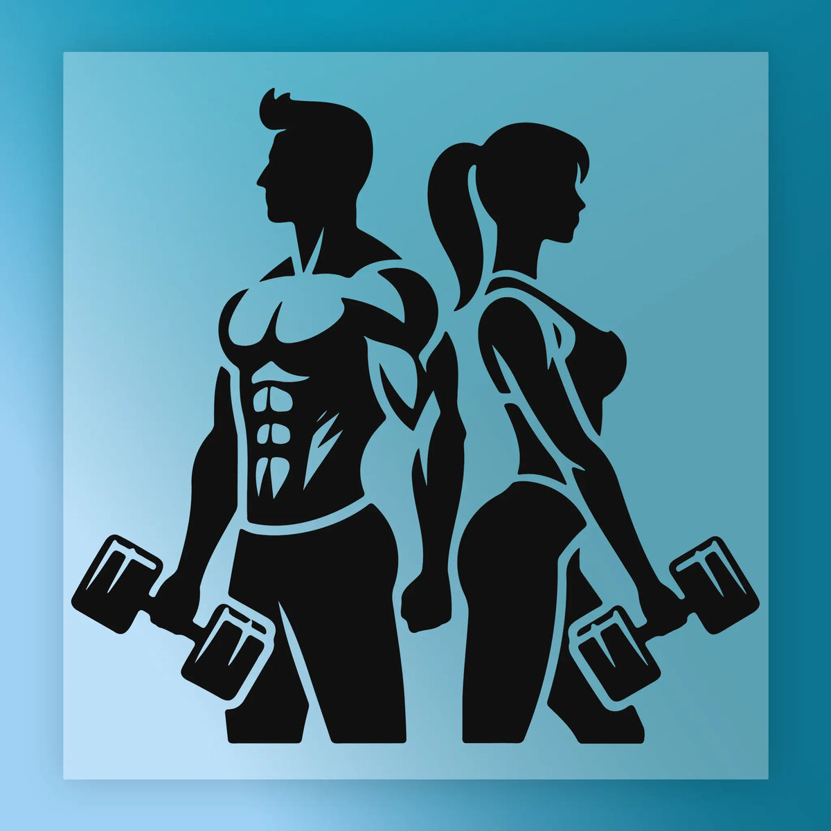 Fitness Couple Silhouette with Dumbbells