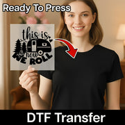 A woman holding a sign with a graphic design, and there is a red arrow pointing to the sign, suggesting that the image is being digitally transferred.