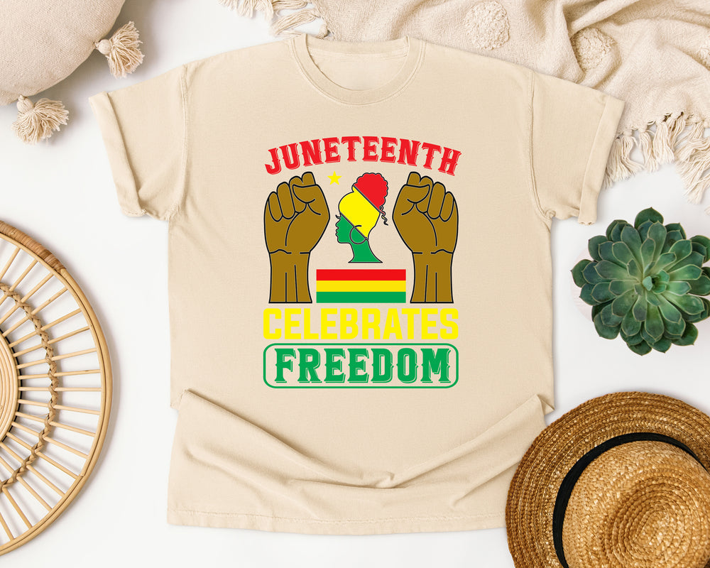 Juneteenth Celebrates Freedom graphic tee in Ivory Comfort Colors 1717
