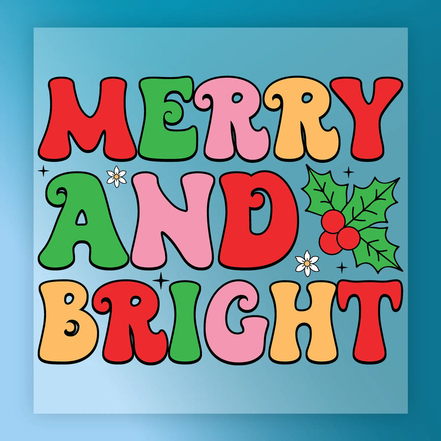 Merry And Bright Festive Shirt Design DTF Transfer - InkMerge Heat Press Design