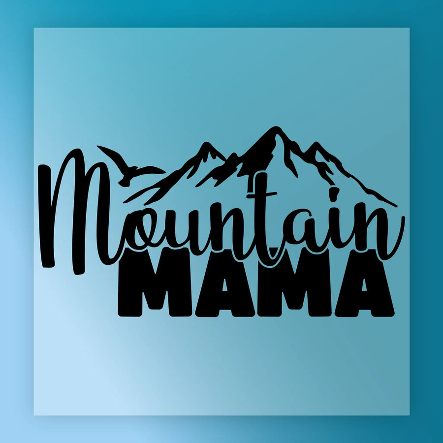 a mountain range with the text "Mountain Mama" written in stylized font.
