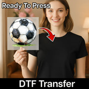 A woman holding a transparent image of a soccer ball, with a red arrow pointing to her chest.