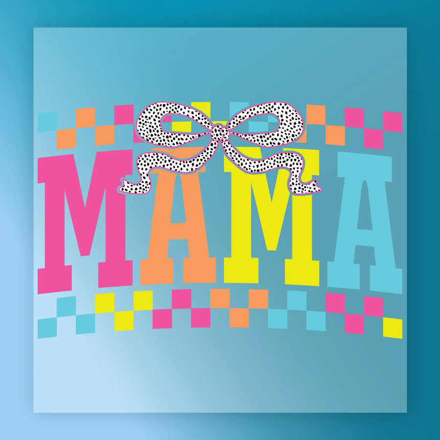 Mama Bold Colorful Letters with Bow Design DTF Transfer - InkMerge Heat Press Design