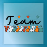 a vibrant and colorful design with the word "Volleyball" prominently displayed.