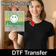 Feeling Lucky Smiley Shamrock Design DTF Transfer - InkMerge Heat Press Design