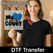 A smiling woman holding a sign with the text "My is on that court" and a red arrow pointing to her chest.