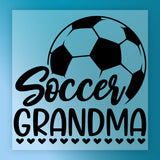 a soccer ball and the text "Soccer Grandma" with hearts below the text.