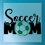 a soccer ball and the text "Soccer Mom" in a stylized design.
