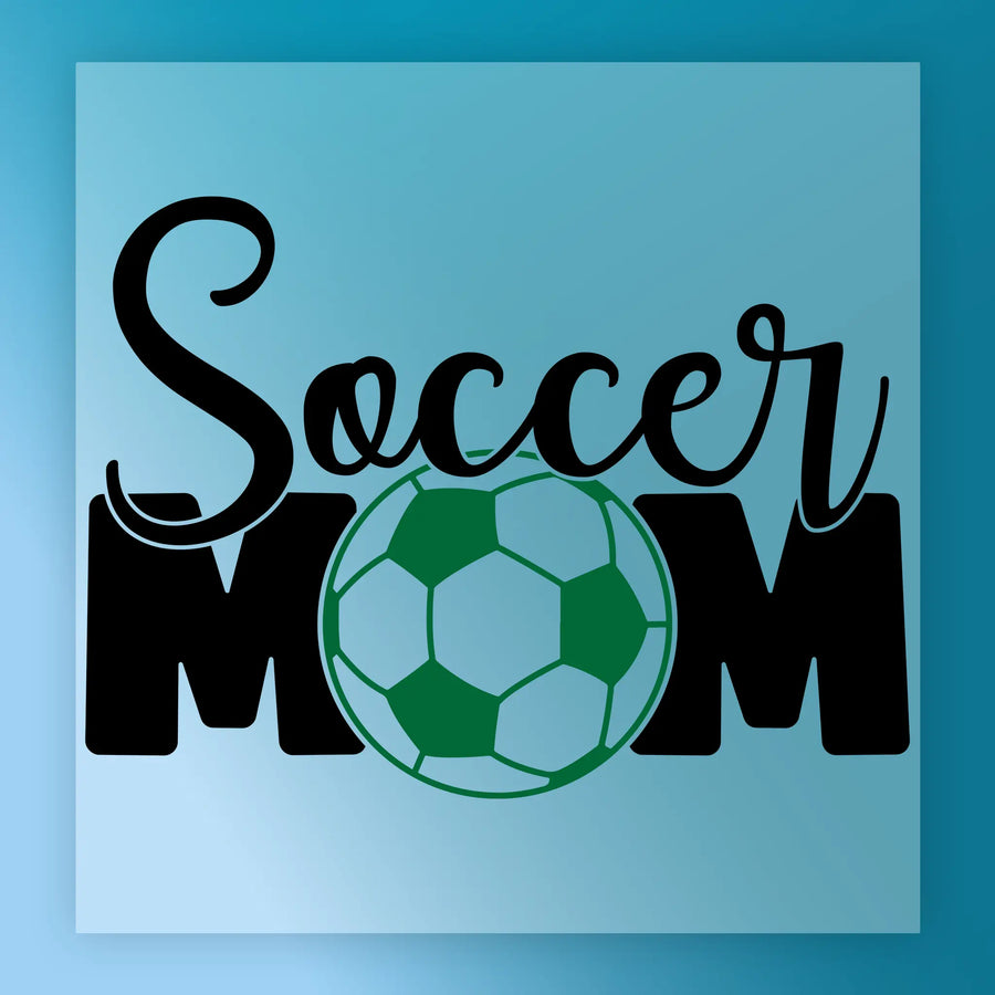 a soccer ball and the text "Soccer Mom" in a stylized design.