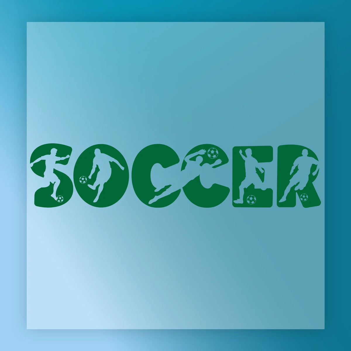 silhouettes of soccer players in various poses, arranged to spell out the word "SOCCER".