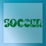 silhouettes of soccer players in various poses, arranged to spell out the word "SOCCER".