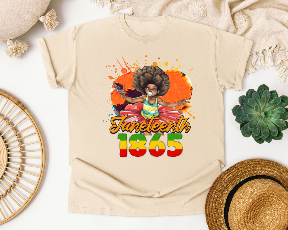 Juneteenth 1865 Cartoon Girl graphic tee in Ivory Comfort Colors 1717