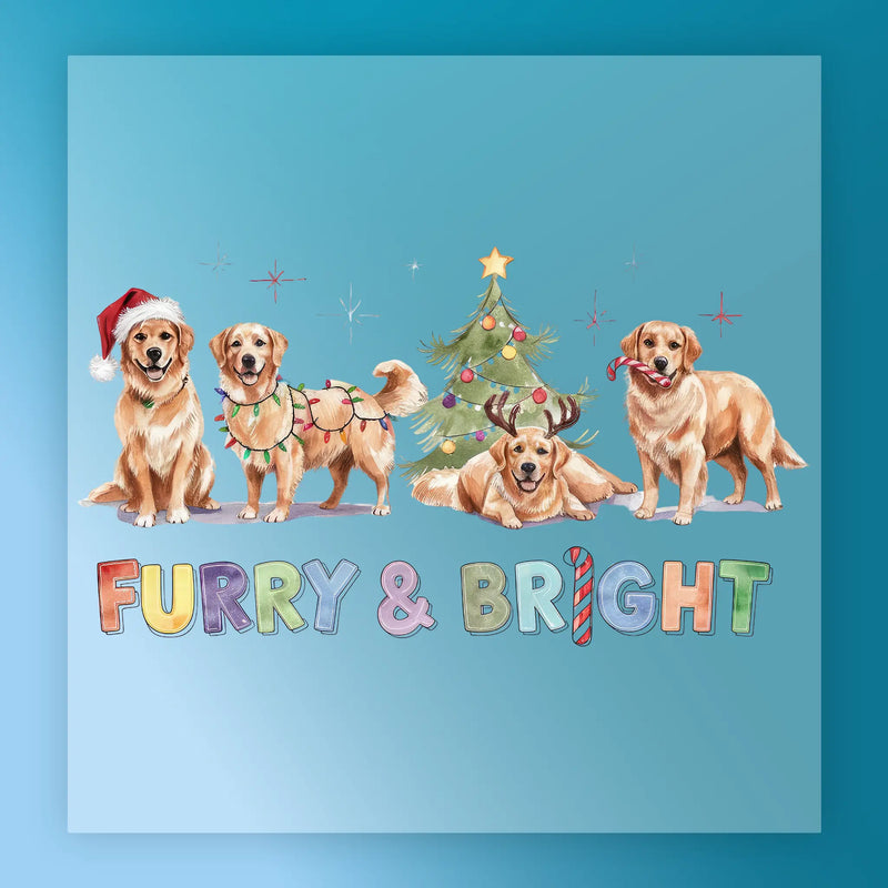 Furry & Bright Golden Retriever Christmas Design - Ready to Press - InkMerge DTF Transfer