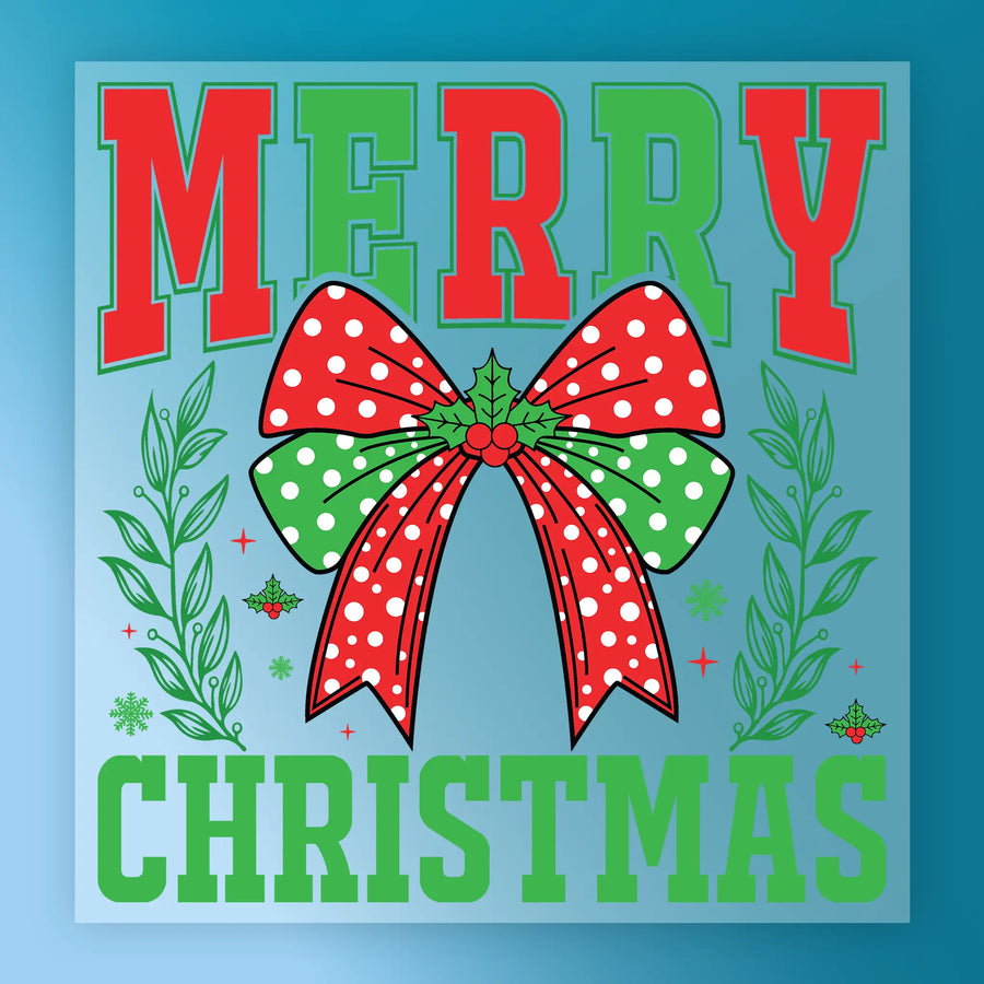 Merry Christmas Bow Design DTF Transfer - InkMerge Heat Press Design