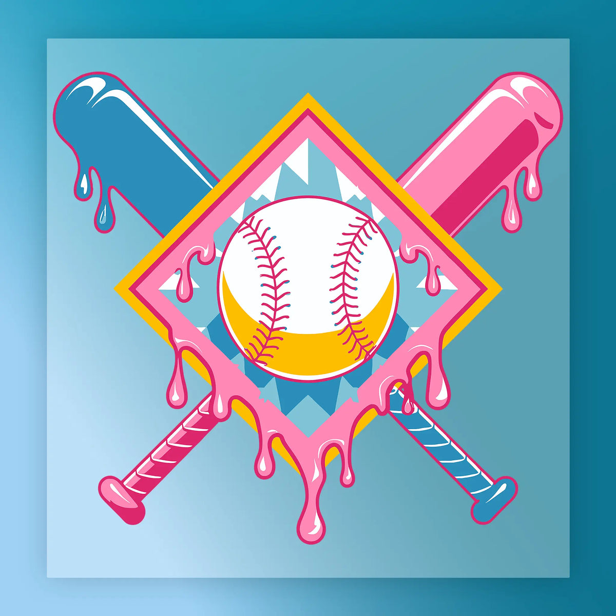 Dripping Baseball Crossed Bats Design
