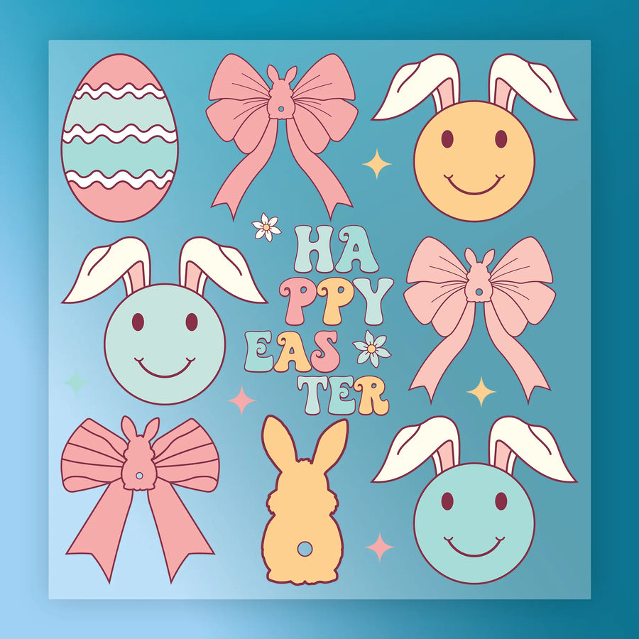 Happy Easter Bow Bunny Design DTF Transfer - InkMerge Heat Press Design