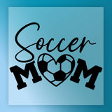 a graphic design with the text "Soccer Mom" and a soccer ball graphic.