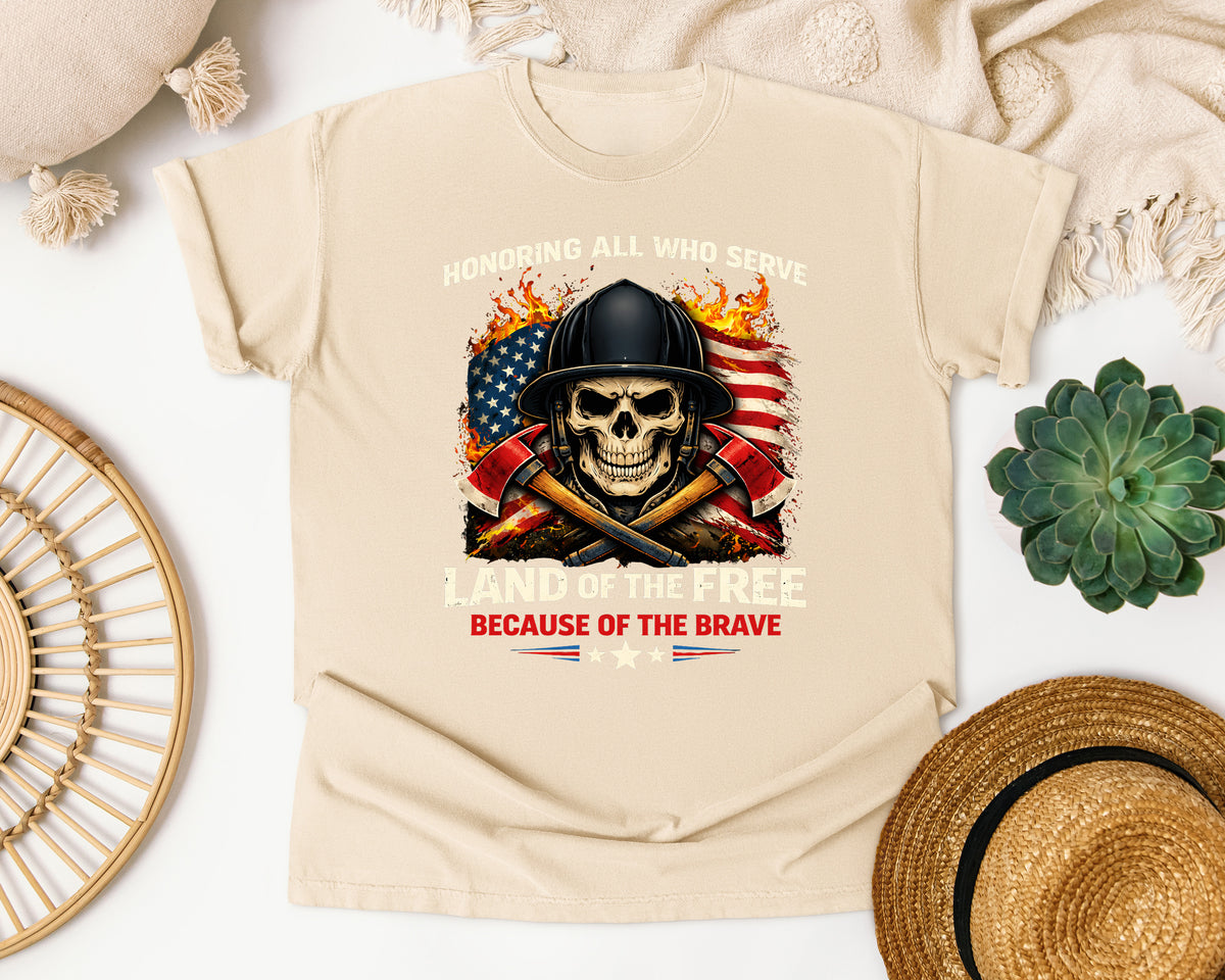 Honoring All Who Serve Firefighter Skull Comfort Colors Shirt