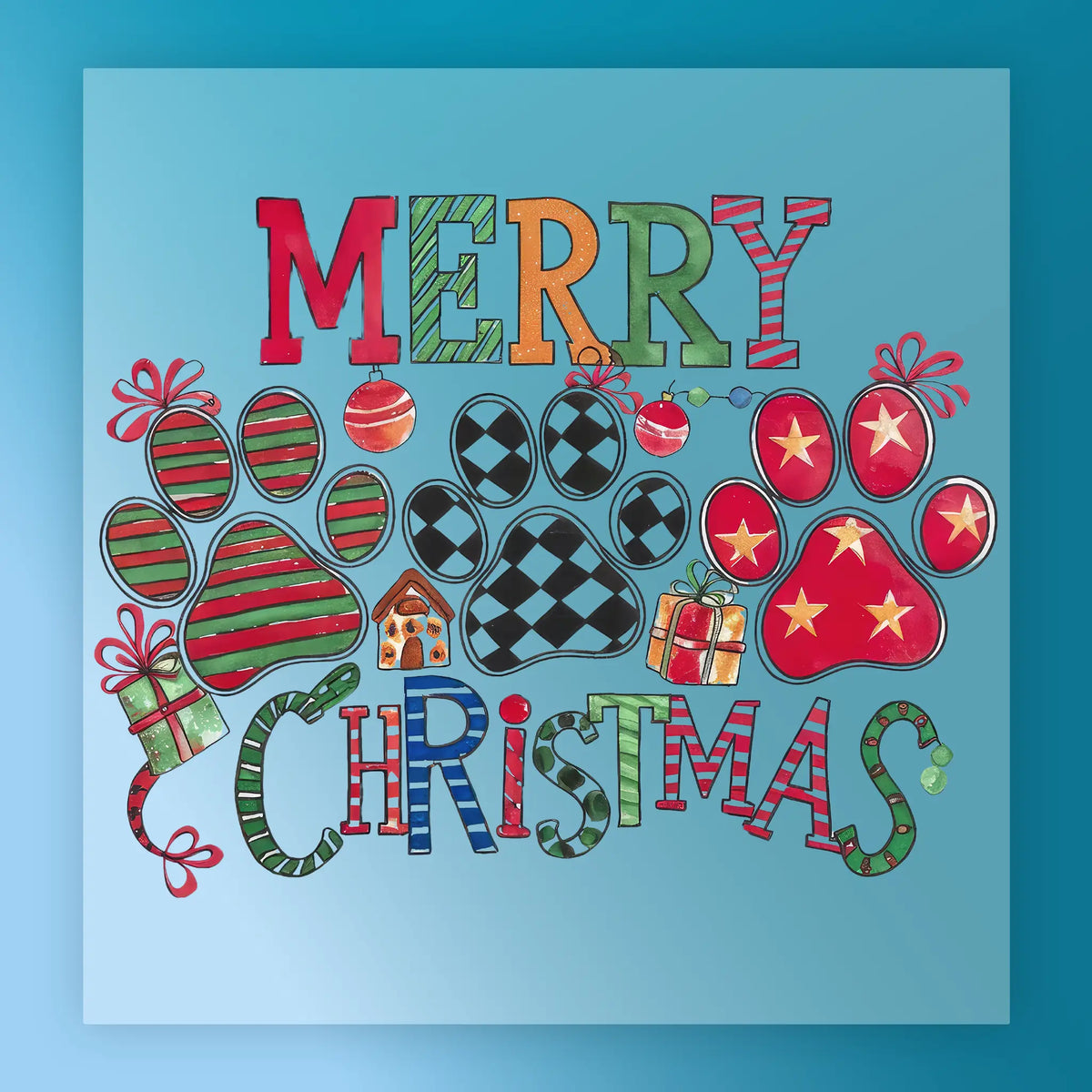 Merry Christmas Paw Prints Design