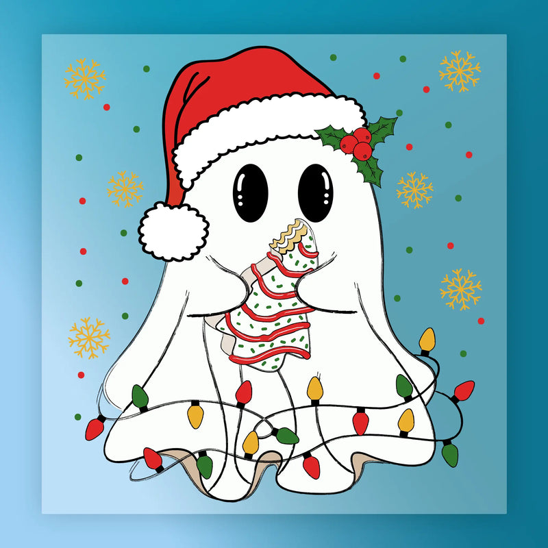 Cute Ghost Santa Hat Christmas Lights - Ready to Press - InkMerge DTF Transfer