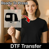A woman holding a transparent sheet with a black trailer icon on it, and there is a red arrow pointing to the trailer.