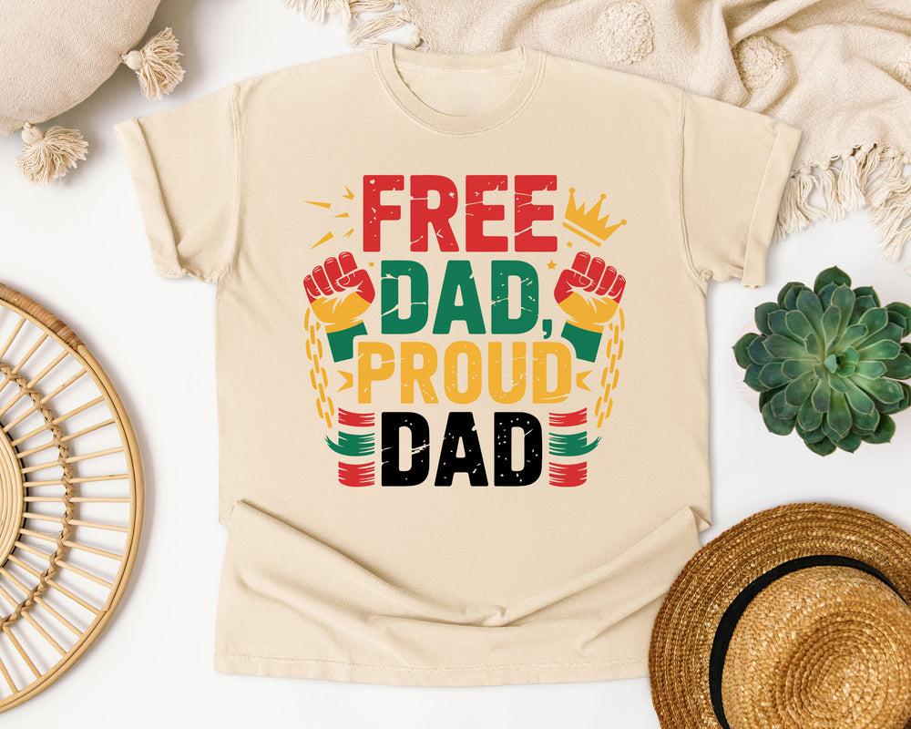 Free and Proud Dad graphic tee in Ivory Comfort Colors 1717
