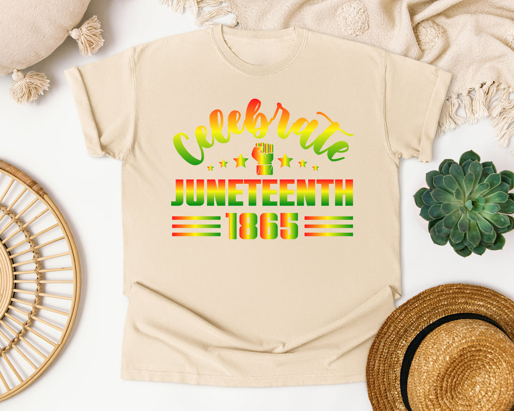 Celebrate Juneteenth 1865 Fist graphic tee in Ivory Comfort Colors 1717