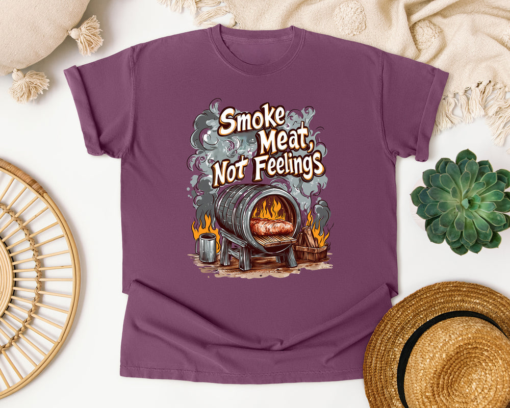 Smoke Meat Not Feelings graphic tee in Berry Comfort Colors 1717