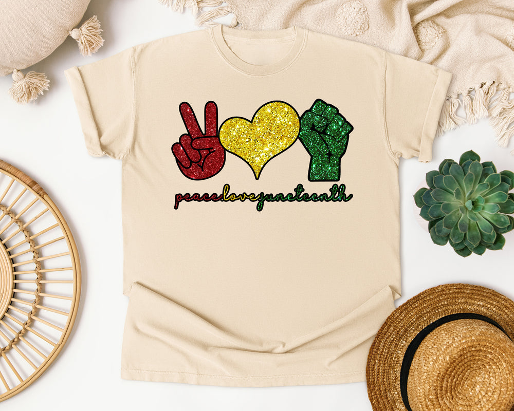 Peace Love Juneteenth graphic tee in Ivory Comfort Colors 1717