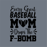 The InkMerge “Every Great Baseball Mom” DTF Transfer features the phrase in bold on a gray background with a heart-shaped baseball design—perfect for DTF transfers or precut DTF designs!.