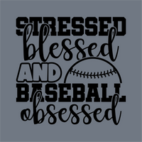 InkMerge’s Stitched Stressed Blessed & Baseball Obsessed DTF Transfer features a baseball graphic on gray—ideal for baseball moms and perfect for heat press or DTF transfer projects. Ready to press right out of the package!.