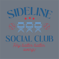 InkMerge Sideline Social Club DTF Transfer – Ready to Press: Features three director chairs, two baseballs, and three stars with 