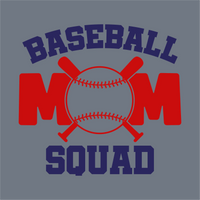 InkMerge Baseball Mom Squad DTF Transfer – Ready to Press features two red bats crossed behind a baseball on a gray background, ideal for game-day apparel.